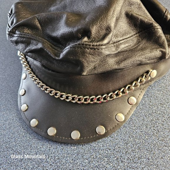 SOLD - Allure Vintage Genuine Muir Black Leather Chain & Studded Unisex Cap - Picture 6 of 10